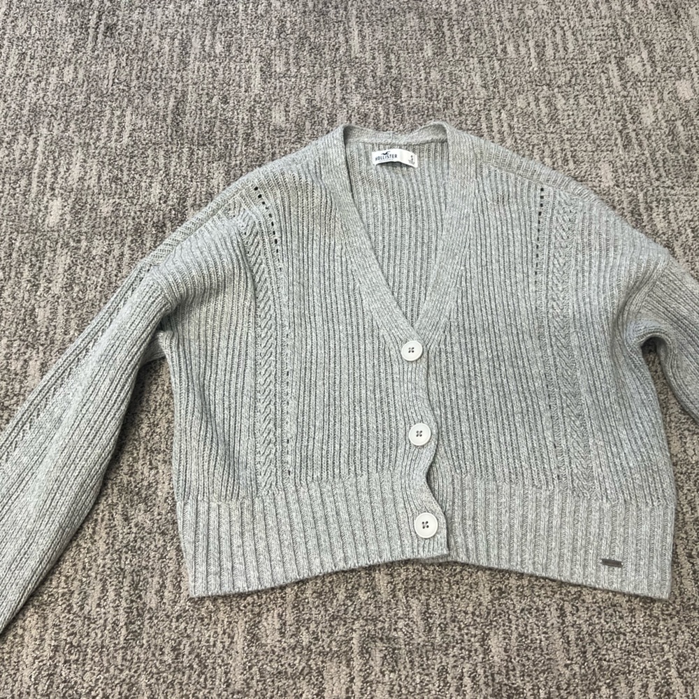 Hollister Gray Cardigan Sweater Ribbed Knit